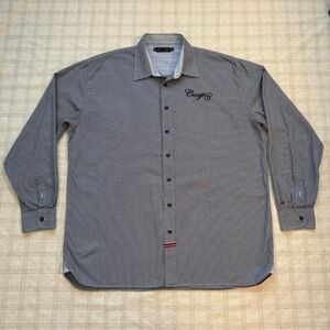 Coogi Mens XXL Houndstooth Button Down Shirt Navy White Long Sleeve Cotton Logo